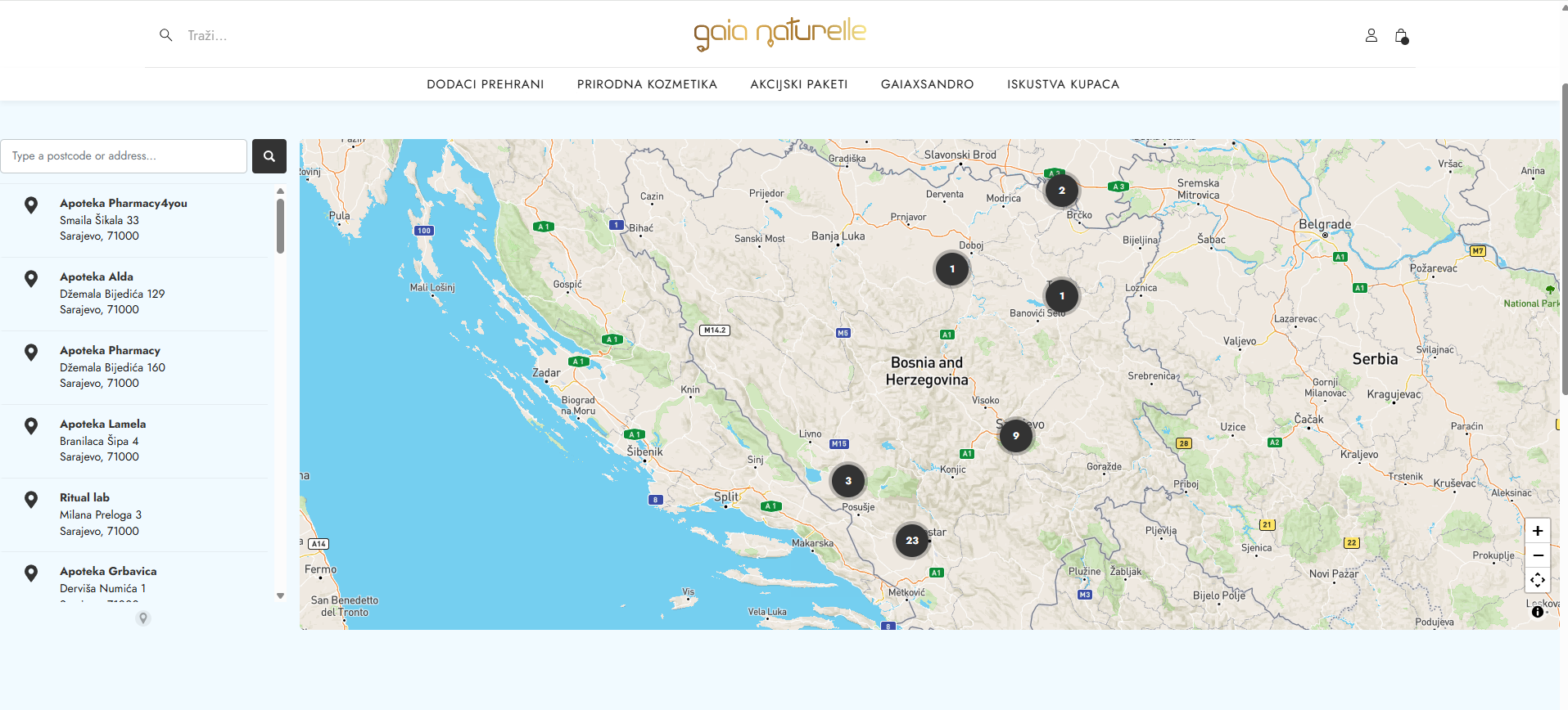 Store locator screenshot