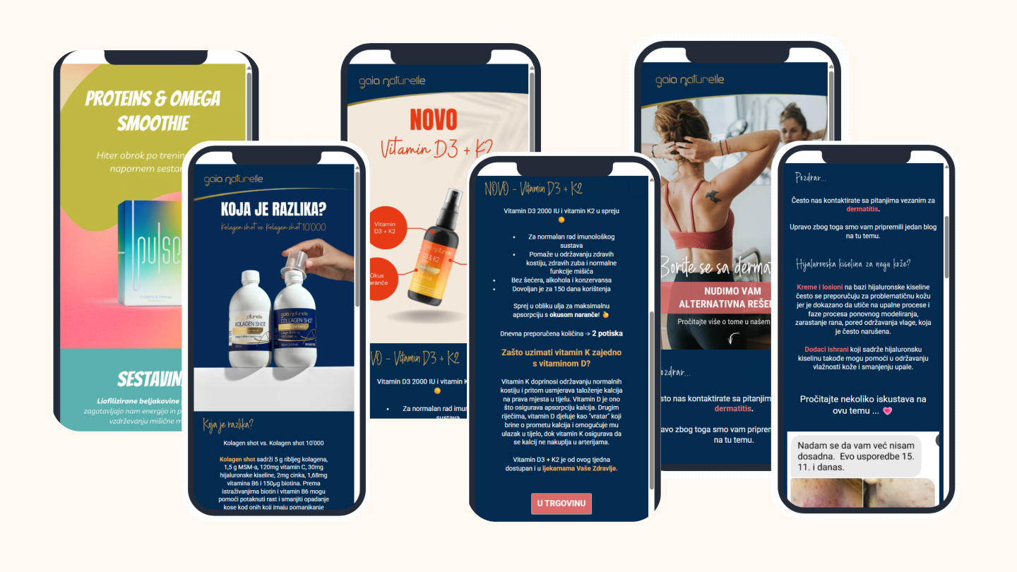 Six mobile email campaign designs for Gaia Naturelle