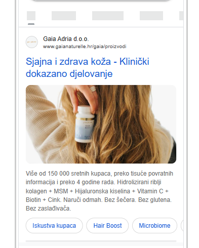 Google Search ad: Sjajna i zdrava koža – Klinički dokazano djelovanje
